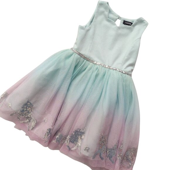 Zunie Girls Unicorn Ombre Tulle Dress 4 Sequins Green Blue Purple Party Wear - Picture 10 of 10